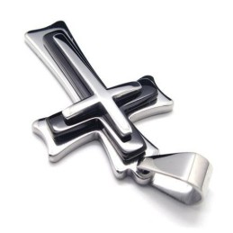 Herrhalsband I Svart Silver Med Korshänge I Rent Titan