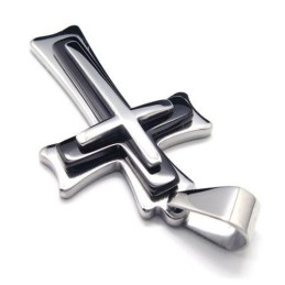 Herrhalsband I Svart Silver Med Korshänge I Rent Titan