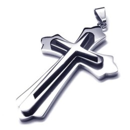 Herr Svart Silver Ren Titan Kors Halsband Hänge