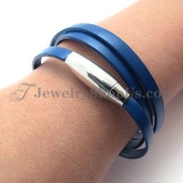 Moderiktigt Blått Läderarmband Med Titan