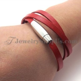 Moderiktigt Rött Läderarmband Med Titan