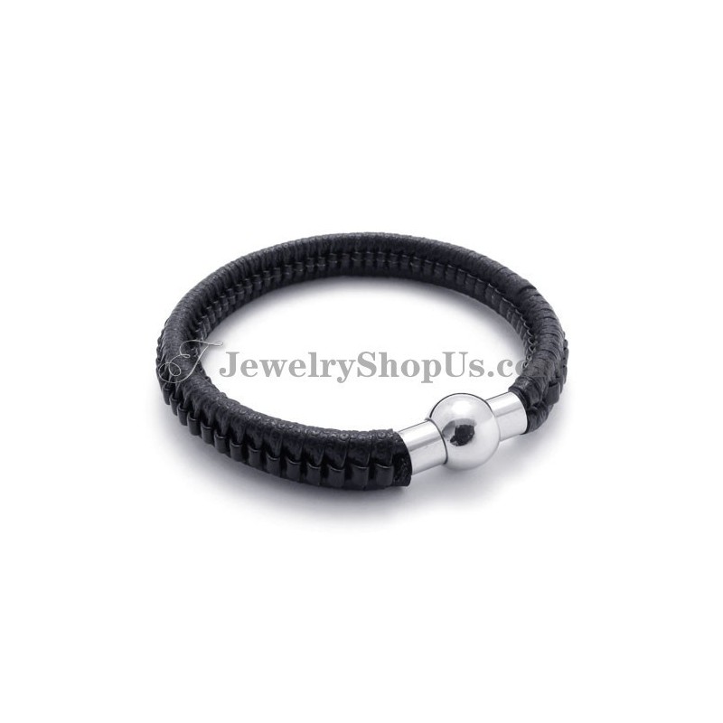 Elegant Svart Titan- Och Läderarmband Elegant Svart Titan- Och Läderarmband