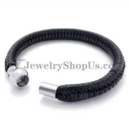 Elegant Svart Titan- Och Läderarmband