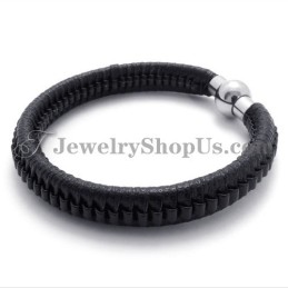 Elegant Svart Titan- Och Läderarmband