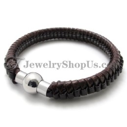 Elegant Brunt Titan- Och Läderarmband