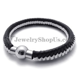 Elegant Svartvitt Titanläderarmband