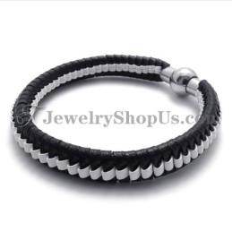 Elegant Svartvitt Titanläderarmband