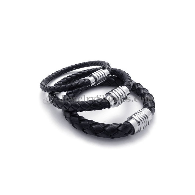 Elegant Svart Titan- Och Läderarmband Elegant Svart Titan- Och Läderarmband
