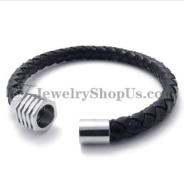 Elegant Svart Titan- Och Läderarmband