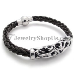 Elegant Svart Läderarmband I Titan