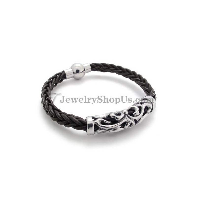 Elegant Svart Läderarmband I Titan Elegant Svart Läderarmband I Titan