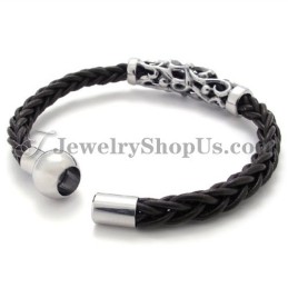 Elegant Svart Läderarmband I Titan