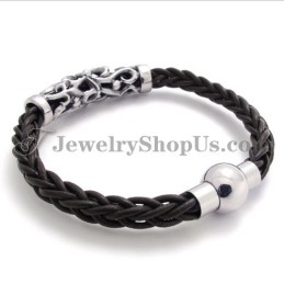Elegant Svart Läderarmband I Titan