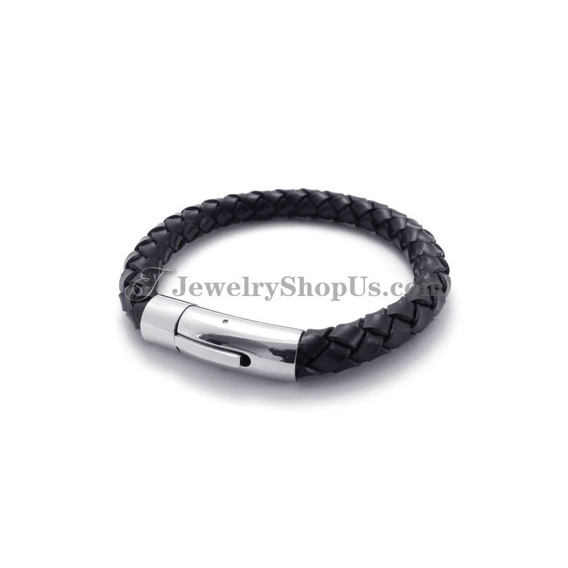 Moderiktigt Svart Läder- Och Titanarmband Moderiktigt Svart Läder- Och Titanarmband