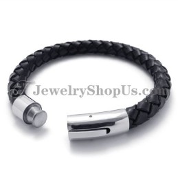 Moderiktigt Svart Läder- Och Titanarmband
