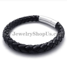 Moderiktigt Svart Läder- Och Titanarmband