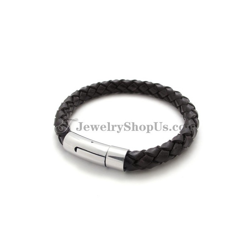 Moderiktigt Brunt Läder- Och Titanarmband Moderiktigt Brunt Läder- Och Titanarmband