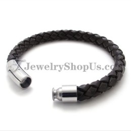 Moderiktigt Brunt Läder- Och Titanarmband