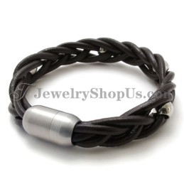 Moderiktigt Läder- Och Titanarmband
