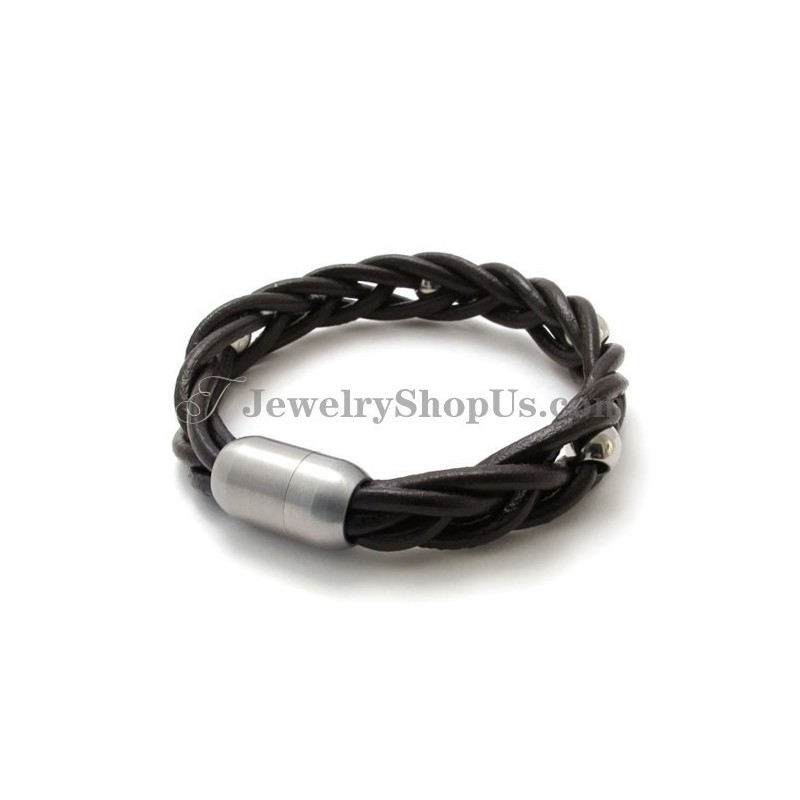 Moderiktigt Läder- Och Titanarmband Moderiktigt Läder- Och Titanarmband