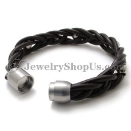 Moderiktigt Läder- Och Titanarmband