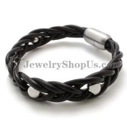 Moderiktigt Läder- Och Titanarmband