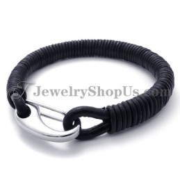 Moderiktigt Svart Läderarmband I Titan