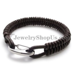 Vackert Brunt Titan- Och Läderarmband