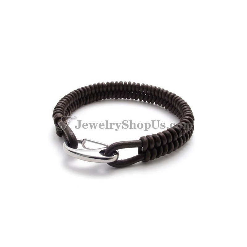 Vackert Brunt Titan- Och Läderarmband Vackert Brunt Titan- Och Läderarmband