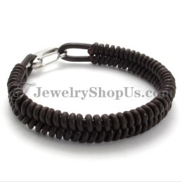 Vackert Brunt Titan- Och Läderarmband