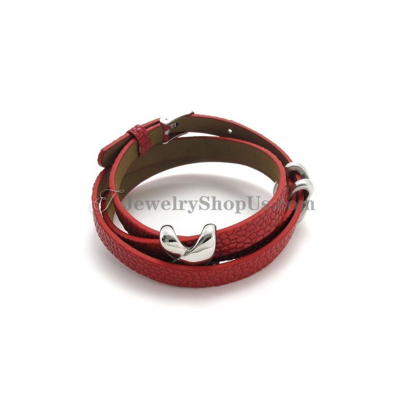 Moderiktigt Rött Läder Med Titanarmband Moderiktigt Rött Läder Med Titanarmband