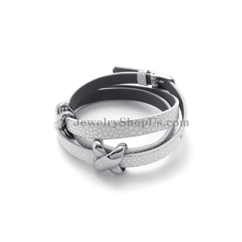 Moderiktigt Vitt Läder Med Titanarmband Moderiktigt Vitt Läder Med Titanarmband