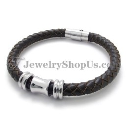 Elegant Brunt Läderarmband I Titan