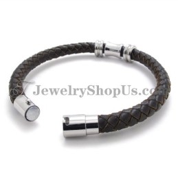 Elegant Brunt Läderarmband I Titan