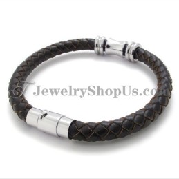 Elegant Brunt Läderarmband I Titan