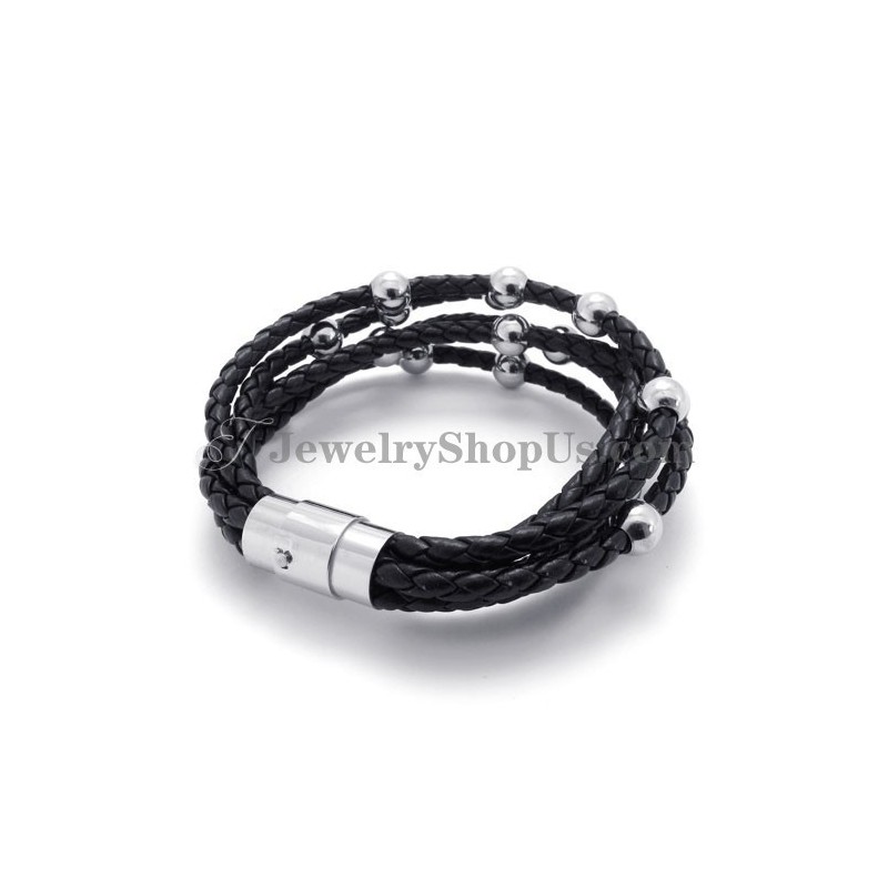 Moderiktigt Svart Läder Med Titanarmband Moderiktigt Svart Läder Med Titanarmband