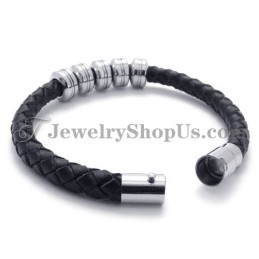 Moderiktigt Svart Läder- Och Titanarmband