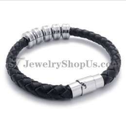 Moderiktigt Svart Läder- Och Titanarmband