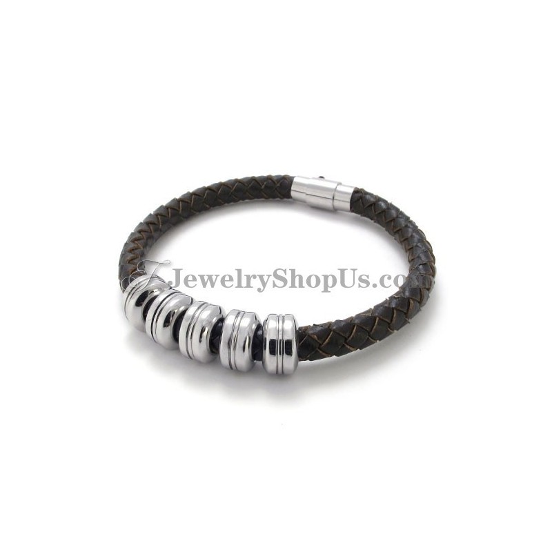 Elegant Svart Läder- Och Titanarmband Elegant Svart Läder- Och Titanarmband