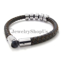 Elegant Svart Läder- Och Titanarmband