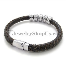 Elegant Svart Läder- Och Titanarmband