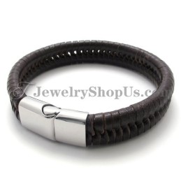 Elegant Brunt Titan Med Läderarmband
