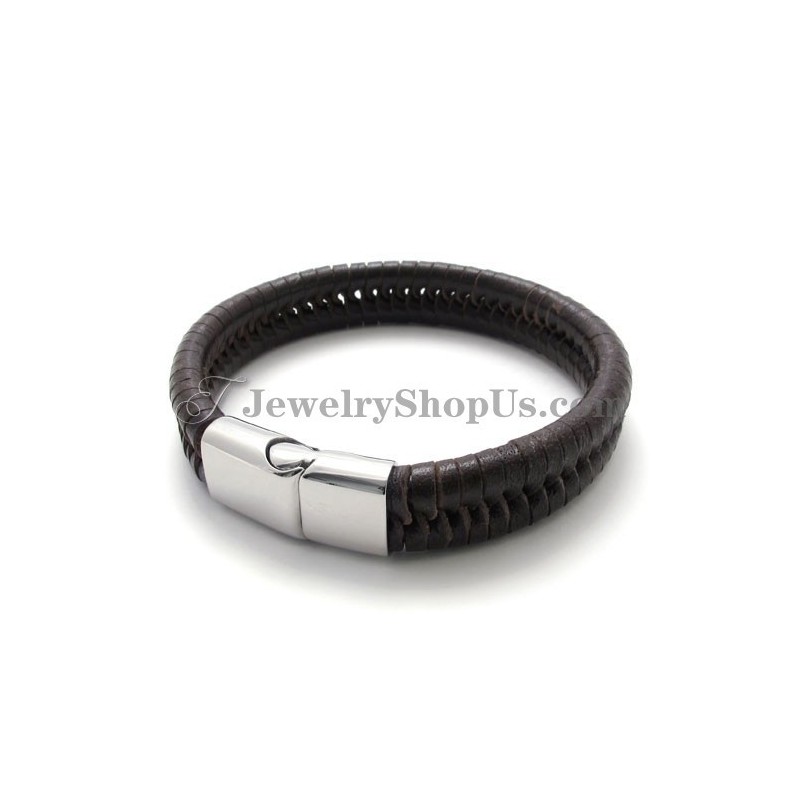Elegant Brunt Titan Med Läderarmband Elegant Brunt Titan Med Läderarmband