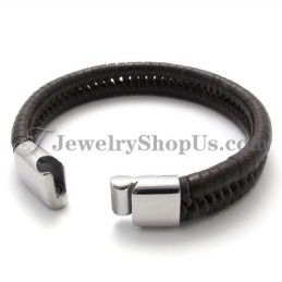 Elegant Brunt Titan Med Läderarmband