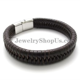 Elegant Brunt Titan Med Läderarmband