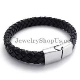 Elegant Svart Titan Med Läderarmband