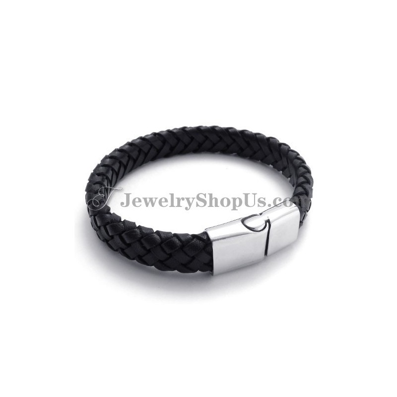 Elegant Svart Titan Med Läderarmband Elegant Svart Titan Med Läderarmband
