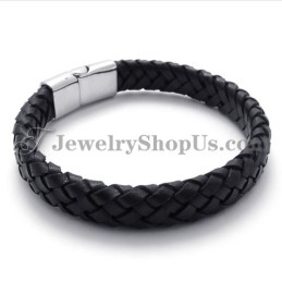 Elegant Svart Titan Med Läderarmband