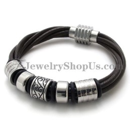 Moderiktigt Brunt Läder- Och Titanarmband