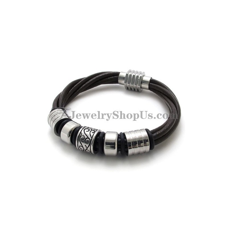 Moderiktigt Brunt Läder- Och Titanarmband Moderiktigt Brunt Läder- Och Titanarmband